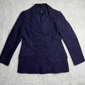 Rena Lange Woven Wool Silk Blend Purple Black Pattern Double Snap Jacket 10